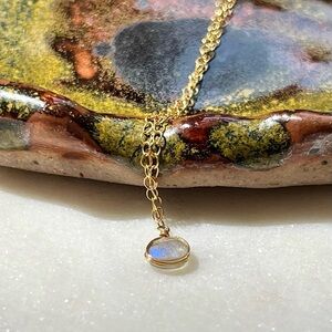 Gold Filled Dainty Blue Flash Labradorite Layering Necklace